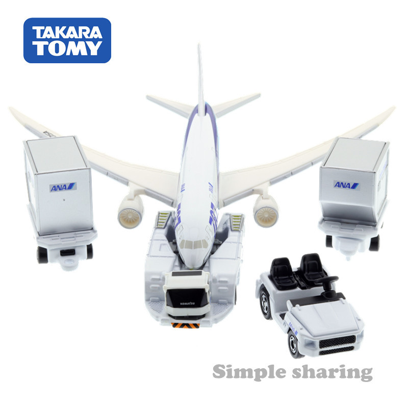 เวอร์ชั่นญี่ปุ่น TOMY โมเดลรถโลหะผสม TOMICA 787 Airplane Set ANA JAL Aviation กระเป๋าเดินทาง Trailer