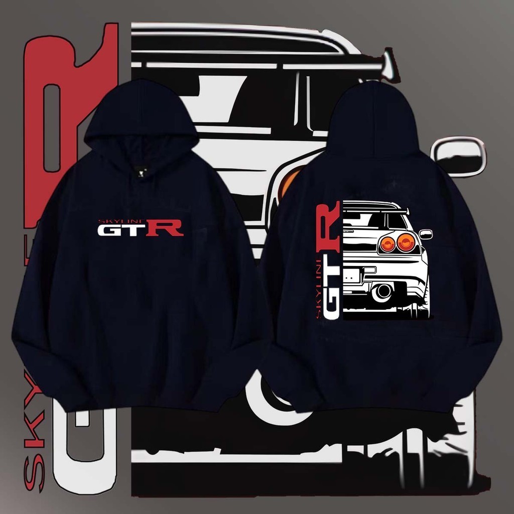 [100% Cotton] ผ้าฝ้าย 100% เสื้อฮู้ด พิมพ์ลายรถยนต์ Nissan R34 GODZILLA Skyline GTR ใส่ได้ ทั้ง ใส่สบาย ไม่หด ไม่ย้ hood