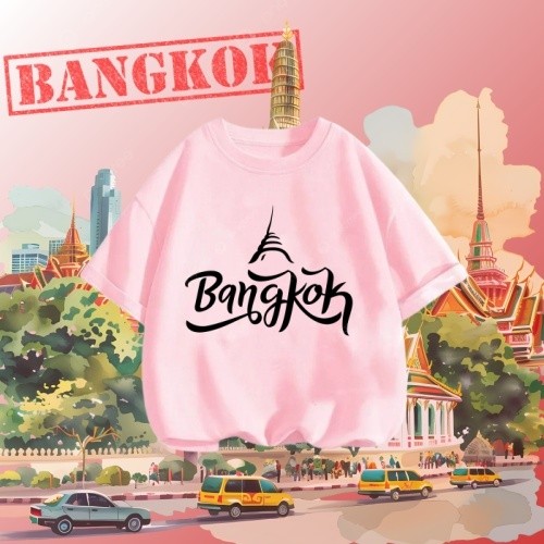 กรุงเทพมหานคร Skyline พิมพ์ 100% ผ้าฝ้าย ยูนิเซ็กส์ เสื้อยืดคอกลม กรุงเทพมหานคร Skyline เสื้อสำหรับผ