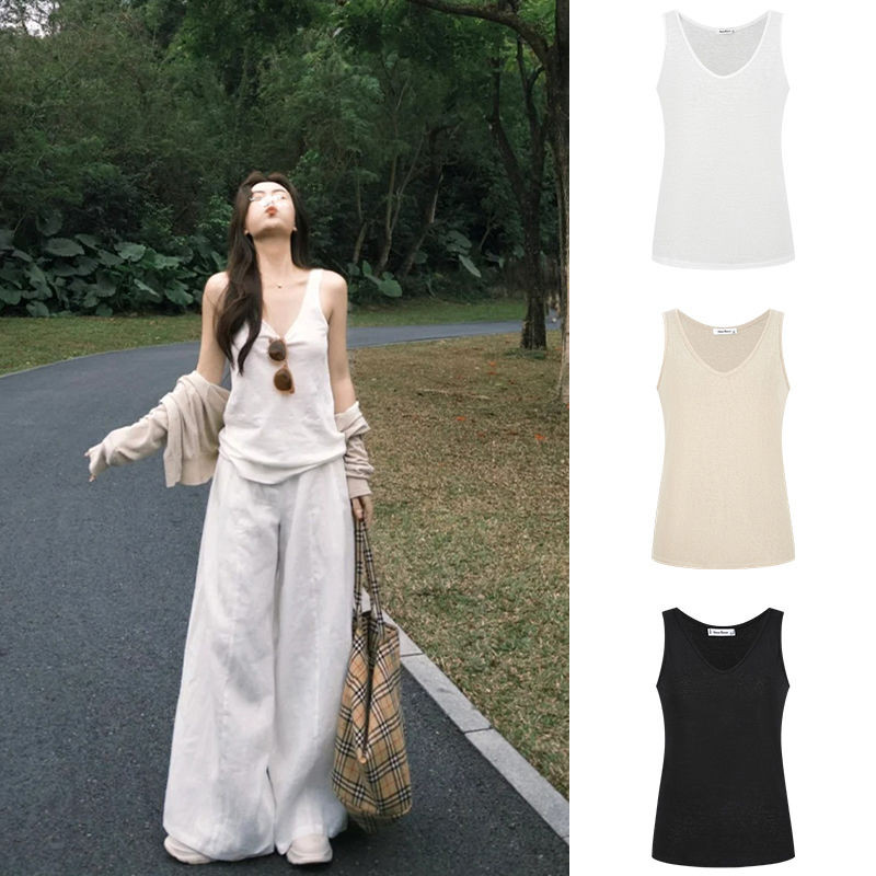 Moses Queen/Moses Queen Lazy สไตล์ V คอเล็กน้อยโปร่งใสด้านนอกเสื้อกั๊กหลวม Slimmer ดู Classy Top