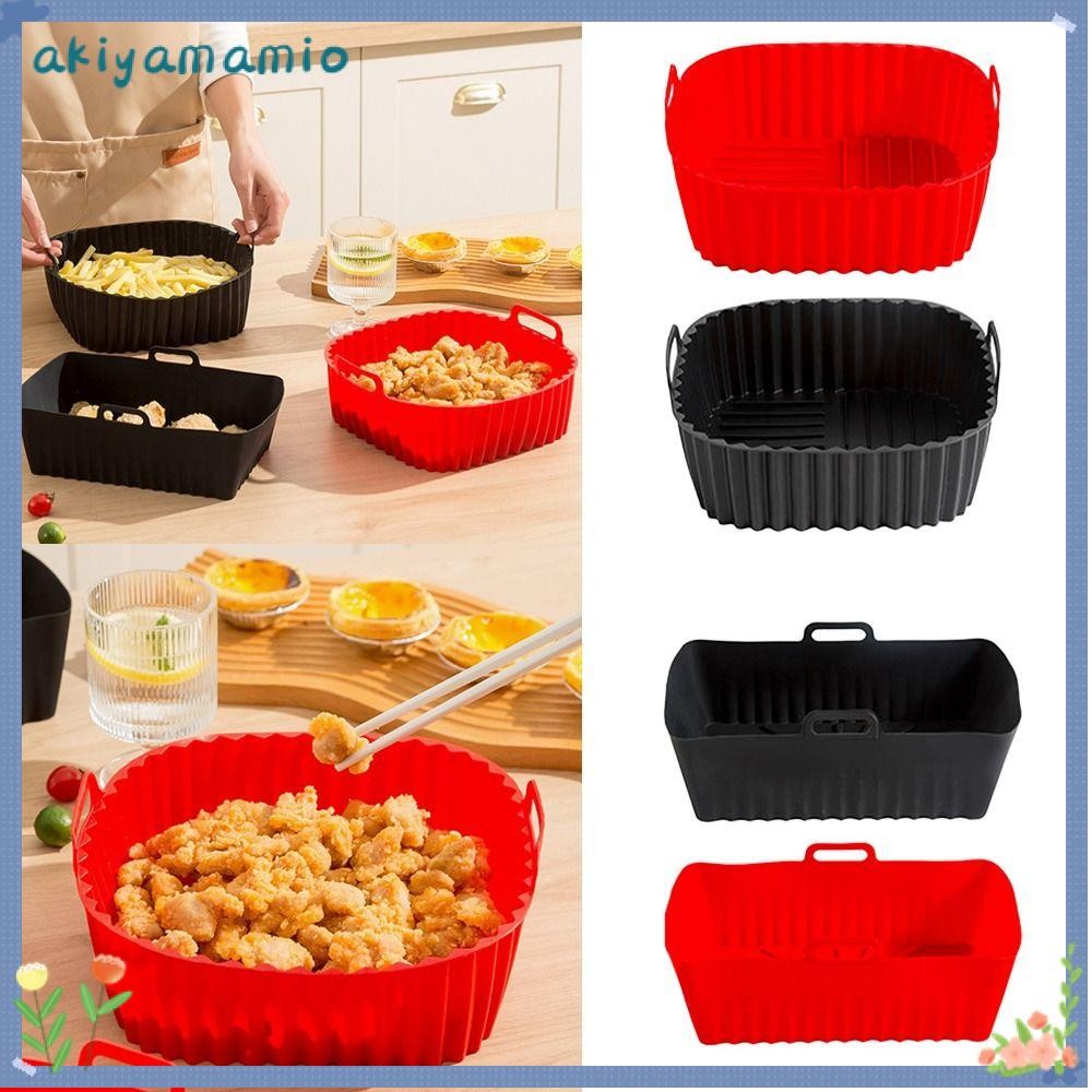AKIYAMAMIO ซิลิโคน Air Fryer Liners พร้อมที่จับสําหรับเตาอบ 4-7 QT, Air Fryer อุปกรณ์เสริมนํากลับมาใ