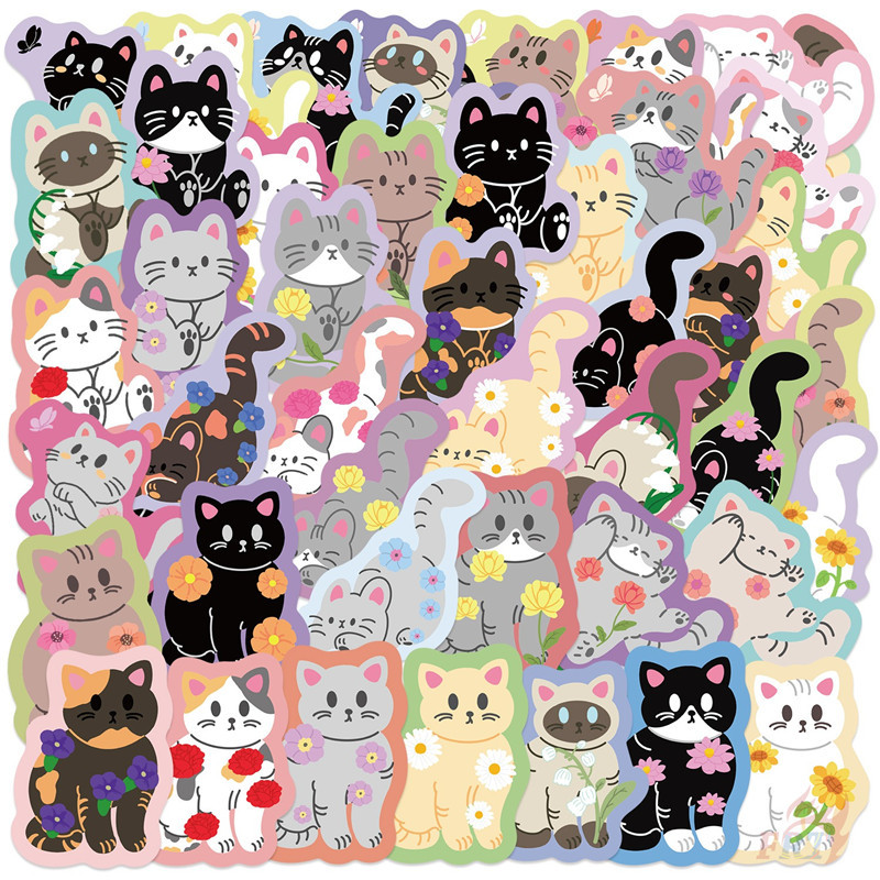 ❉ Colourful Smile Cats Series 02 - สติ๊กเกอร์คิตตี้ดอกไม้ ❉ 50 ชิ้น/เซ็ตกันน้ํา DIY Fashion Decals สติ๊กเกอร์ Doodle