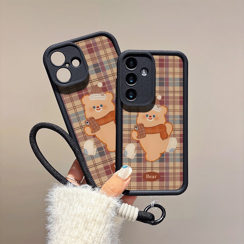 หมีน่ารักปลอกสําหรับ iPhone 16e 16 15 14 13 12 Mini 11 Pro X XR Xs Max 7 8 6 6S Plus 5s 5 สายรัดข้อม