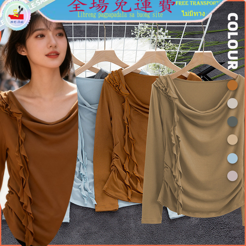 WSX 2025 ยุโรปและอเมริกาขายร้อน Cross-Border สวมใส่ด้านนอกแขนยาวเสื้อยืดสุภาพสตรีฤดูใบไม้ร่วง High-E