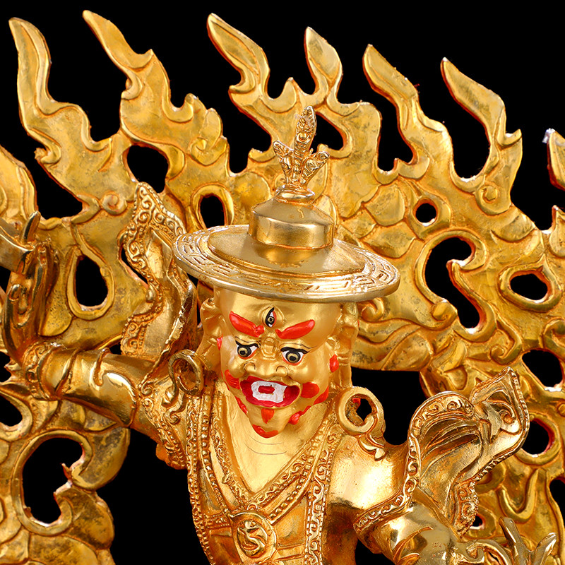 T ทิเบต Nyingma สามพื้นฐานทองแดงบริสุทธิ์ Gilt Single Bun พระพุทธรูปแม่ Lahula ป้องกันธรรมะรูปปั้นพร