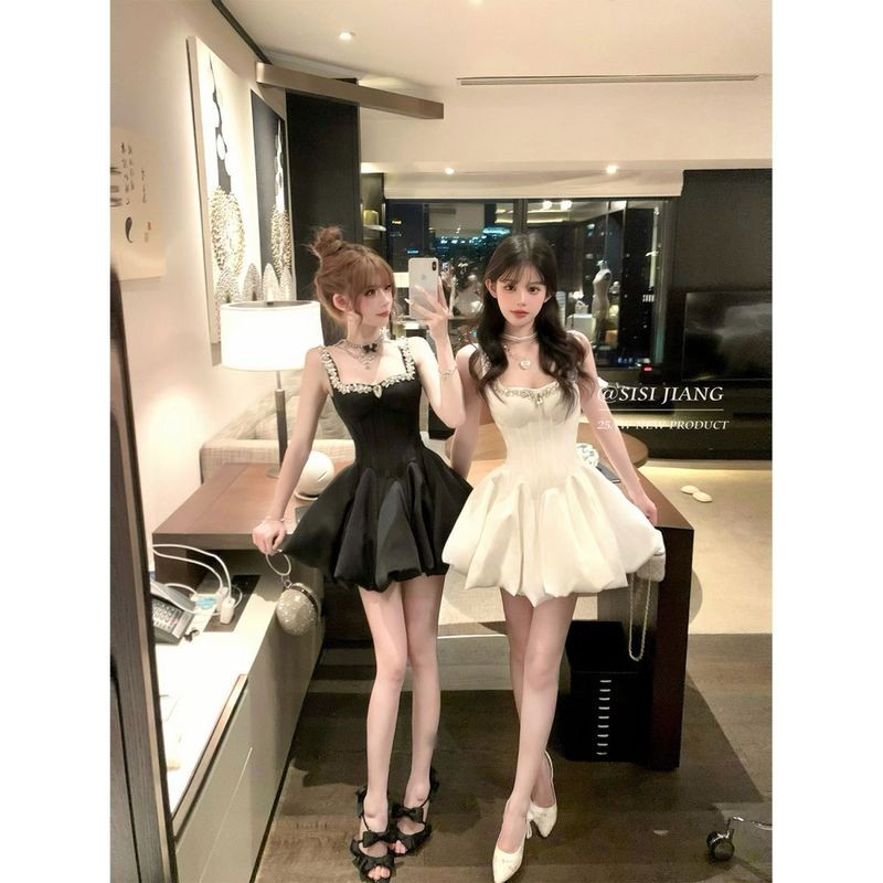 Xyzkuli French Daughter Diamond Black High-End Dress Fishbone Pettiskirt