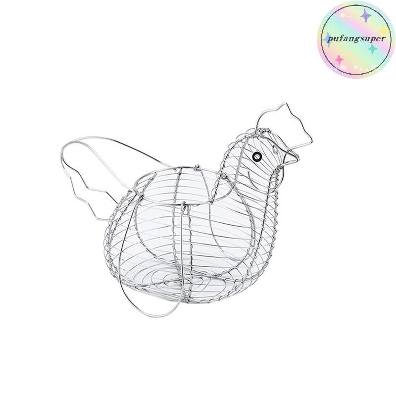 Pufangsuper Homewares Chicken Hen Shaped Egg Collection Storage Wire Basket Farmhouse Style Organiza