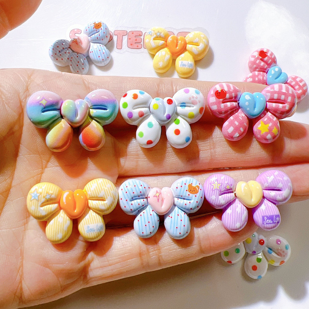 ชุด 10 ชิ้น Mini Kawaii ผีเสื้อปลอมโบว์แบนกลับ Cabochons สำหรับทำHairpinและตกแต่งบ้าน