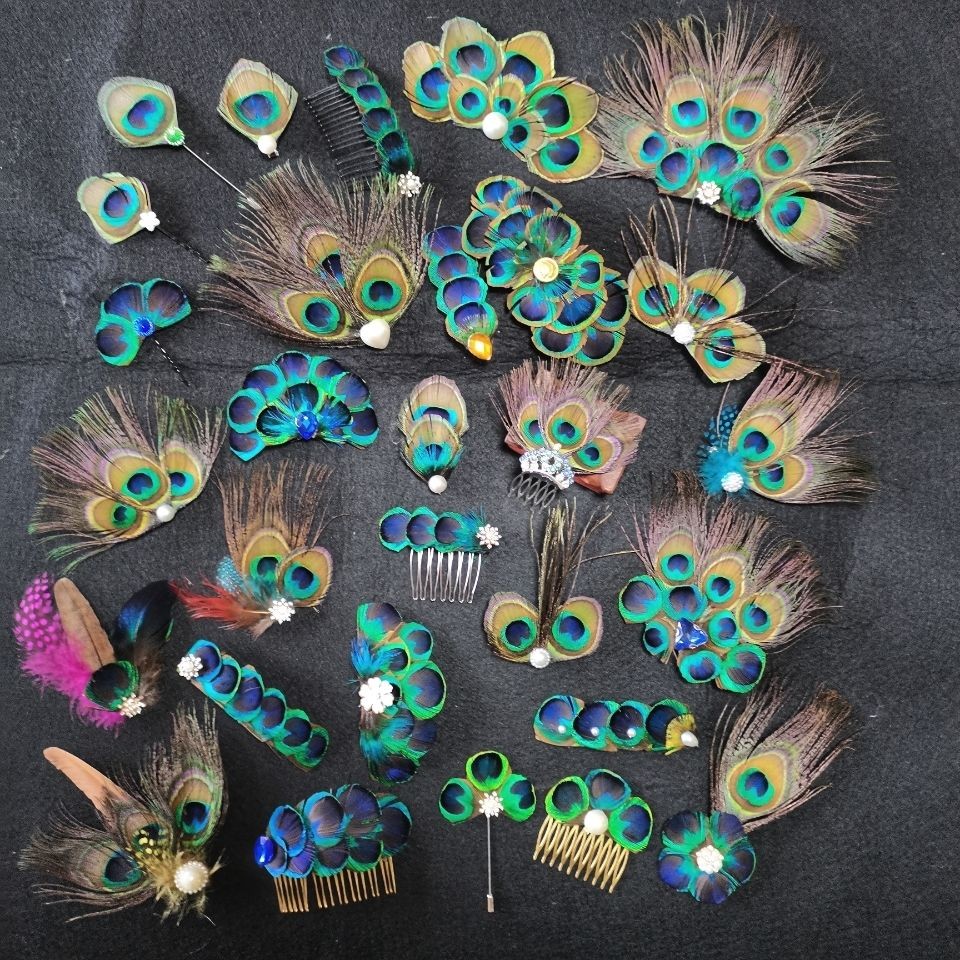 纯手工发饰风孔黑羽毛发夹云南景头饰多款精อุปกรณ์ผมที่ทําด้วยมือบริสุทธิ์ชาติพันธุ์ขนนกยูงกิ๊บเมฆsdf