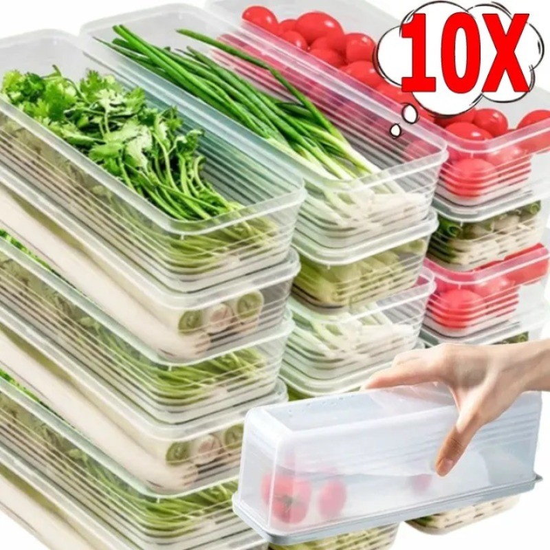 3/5/10 ชิ้นโปร่งใส Stackable Sealing Spaghetti Nile Keeper/สี่เหลี่ยม Scallion ผักชีกล่องเก็บ