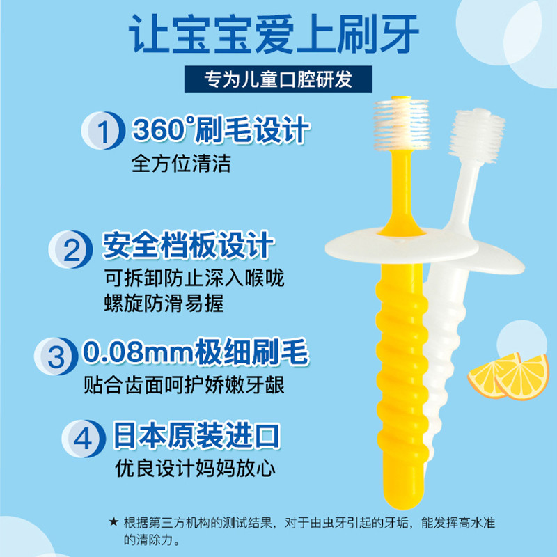 นําเข้าญี่ปุ่น STB ดอกแดนดิไลอันแปรงสีฟันเด็กทารกเด็กเล็ก 360 องศาป้องกันการตักคอด้ามสั้นขนนุ่มการฝึ
