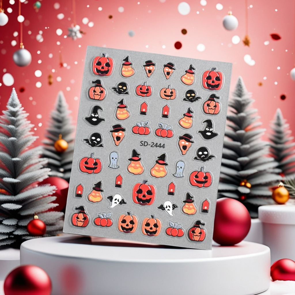 5D ใหม่ฮาโลวีนสติ๊กเกอร์ติดเล็บฟักทอง Ghost Skull แม่มด Sweet Gothic สไตล์ Dark Nail Art Decals