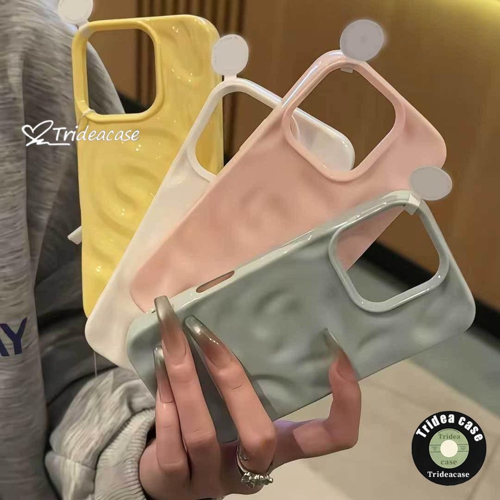 IPhone 15 16 11 12 13 14 Pro Max 15 16 Plus Case Simple Fresh Art Cover สีทึบ Ripple ริ้วรอยน้ํา