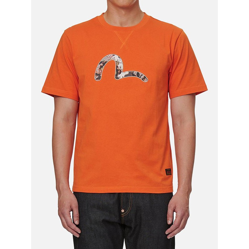 [Wang Yibo สไตล์เดียวกัน] EVISU ฤดูใบไม้ผลิฤดูร้อน Seagull Patch Casual Heavy แขนสั้นผู้ชายเสื้อยืดผ