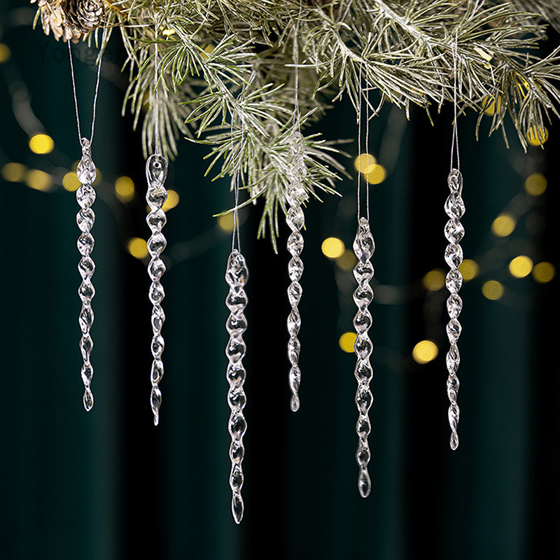 12 ชิ้นคริสตัลใสต้นคริสต์มาส Icicle เครื่องประดับอะคริลิค Anging จี้ Icicle Decor วันหยุดงานแต่งงานฤ