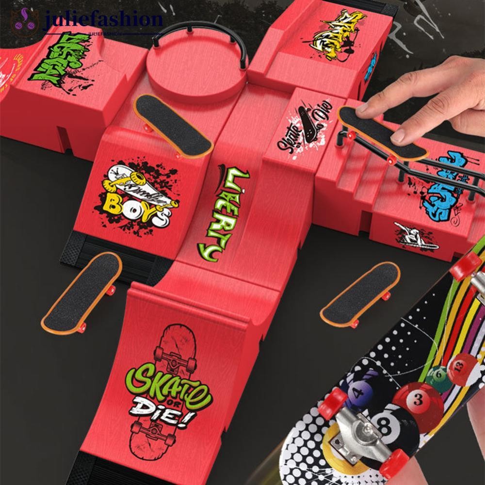 JULIEFASHION สเก็ตบอร์ดนิ้วมือสเก็ต Park ชุดอุปสรรค Course Fingerboard สมจริงจําลองแบบพกพาชุด Profes