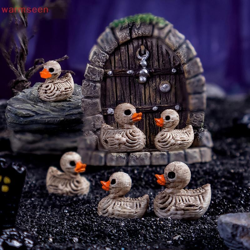 (อบอุ่น) 5PCS Mini Ducks Skeleton ตกแต่งฮาโลวีนเรซิ่นน่ากลัวเป็ด Miniatures ตกแต่งบ้านตุ๊กตา Micro ภ