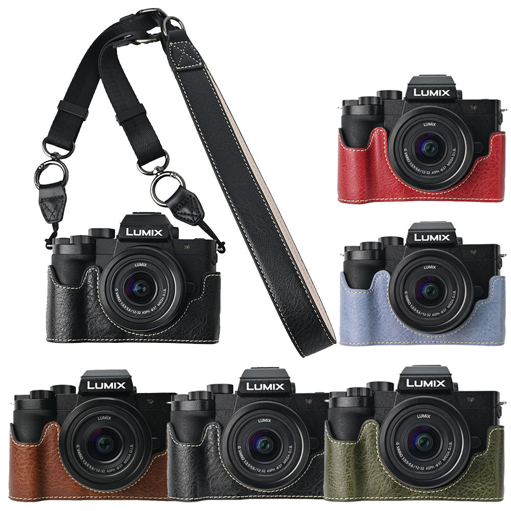 กระเป๋ากล้องหนัง PU ครึ่งกระเป๋าสําหรับ Panasonic Lumix G100K ฝาครอบเปิดด้านล่างพร้อมสายรัด