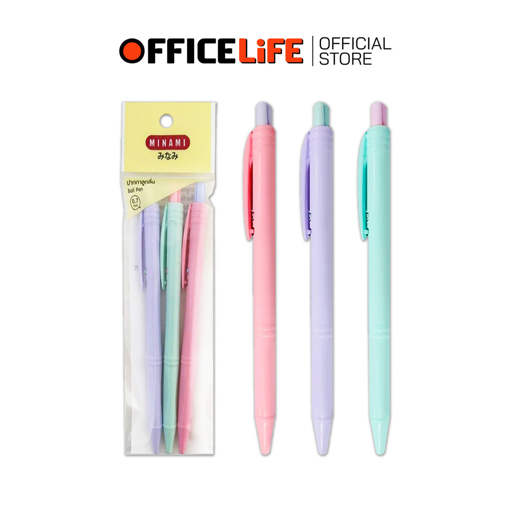 MINAMI (มินามิ) ปากกาลูกลื่น ปากกา รุ่น MI-3002 แบบกด ขนาดหัว 0.7 มม. ด้ามสีพลาสเทล ( 3 ด้าม / แพ็ค 