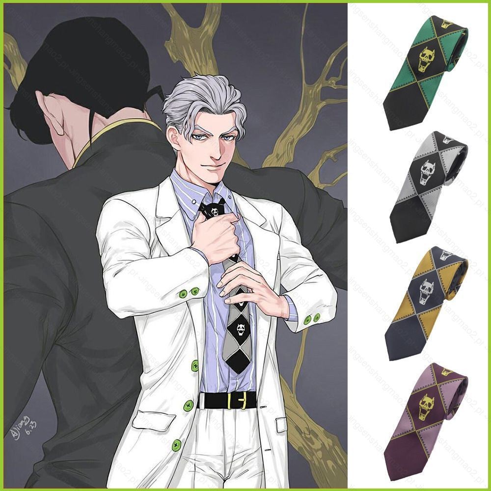 PS2 Jojo Bizarre Adventure Tie เนคไท KILLER QUEEN Kira Yoshikage Skull คอ Tie คอสเพลย์อะนิเมะเครื่อง