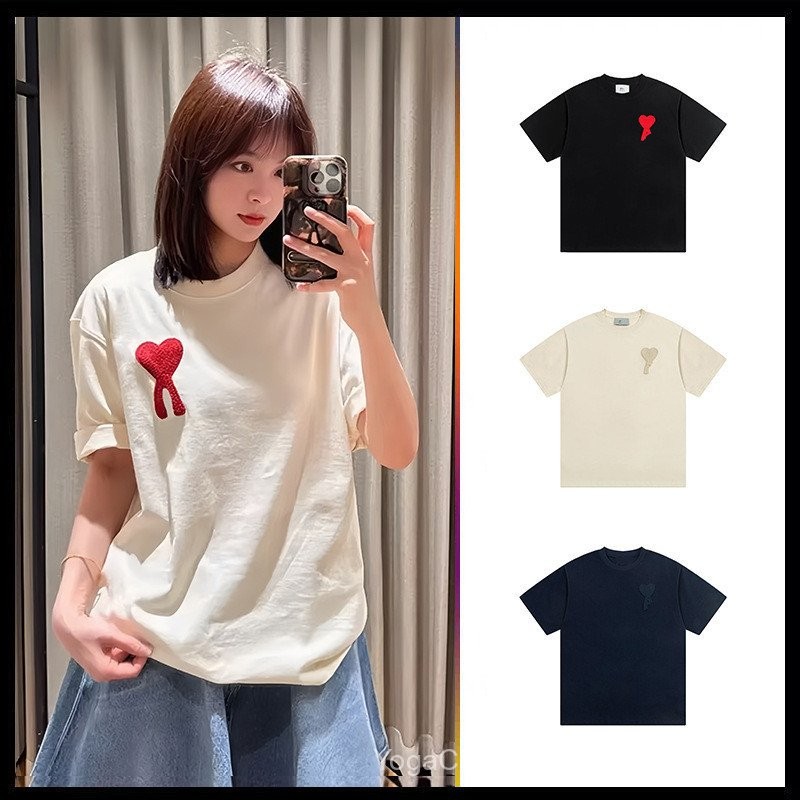 new ami ความรัก เสื้อยืด  Paris Love Heart แขนสั้น สำหรับทั้งผู้ชายและผู้หญิง ออกแบบมาในสไตล์ลำลองฤด