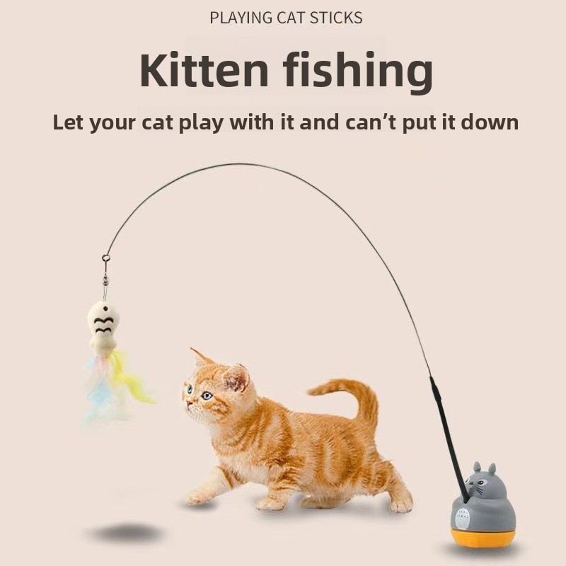 ของเล่นแมว Sucker Cat Teasing Stick Long Rod Feather Bell Self-Happy ความเบื่อหน่ายบรรเทาเครื่องมือที่มีประโยชน์