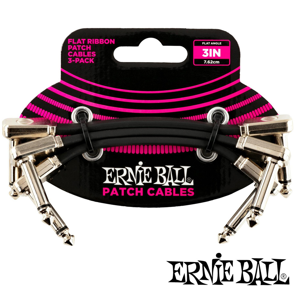 Ernie Ball® สายพ่วงเอฟเฟค แบบเส้นแบน หัวแบน ยาว 3 นิ้ว (7.6 ซม) รุ่น P06220 / 1 แพ็ค มี 3 เส้น (3" Flat Ribbon Patch Cab