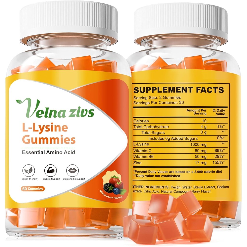 L-Lysine Gummies 1000mg, Chewable Lysine Supplements for Adults, Sugar Free Lysine
