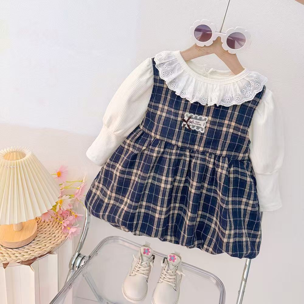 ฤดูกาลโรงเรียนหญิงทารกฤดูใบไม้ร่วงเสื้อผ้าลายสก๊อตแขนยาวฤดูใบไม้ผลิฤดูใบไม้ร่วงสไตล์ใหม่ทารกกระโหลกเจ้าหญิงปลอมสองชิ้นกระโปรงดูดีแฟชั่นเด็ - รูปที่ 6