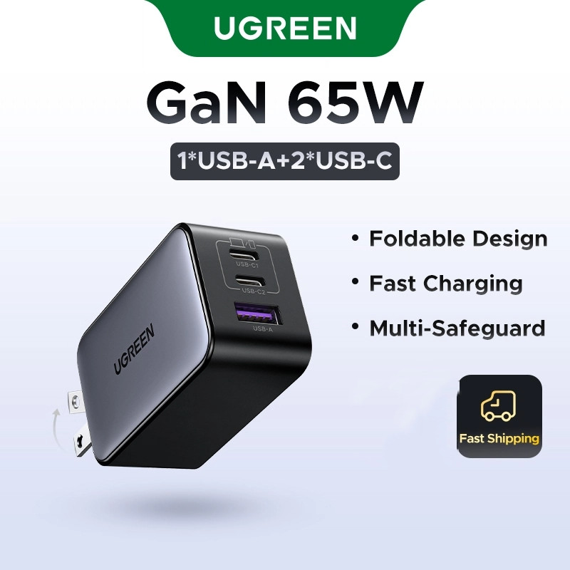 UGREEN 65W Mini Type C Fast Charger GaN Fast Charge สําหรับ SAMSUNG S25 Samsung Tab S6 Lenovo Thinkpad T490 Lenovo โยคะ S740 ASUS Vivobook 2 พอร์ต USB C 1 พอร์ต USB A พอร์ต