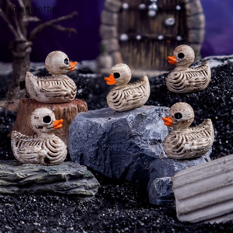 Kamembetbg 5PCS Mini Ducks Skeleton ตกแต่งฮาโลวีนเรซิ่นน่ากลัวเป็ด Miniatures ตกแต่งบ้าน Figurines M
