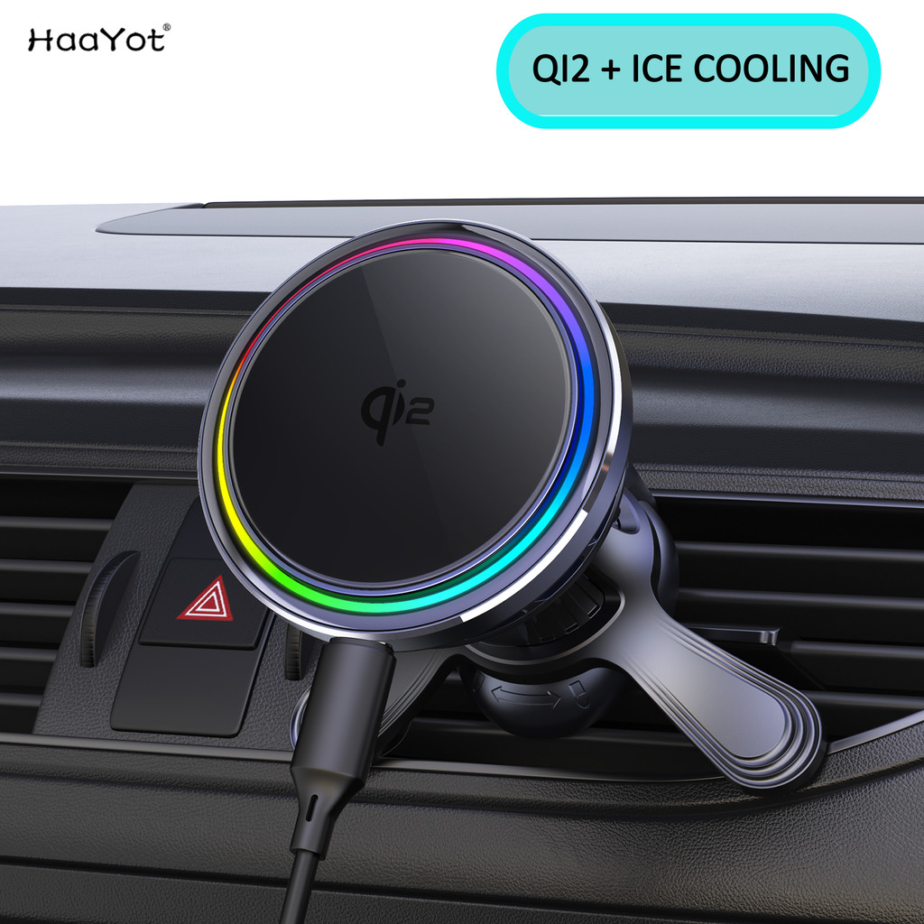 HaaYot QI2 Ice Cooling 25W Magnetic Wireless Car Charger RGB Fast Charging ที่วางโทรศัพท์ในรถยนต์สําหรับ iPhone 17 16 15 14
