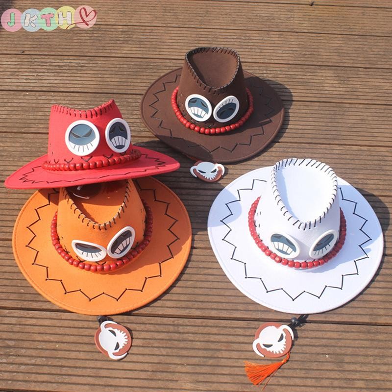 JKTH One Piece Portgas D Ace หมวกอะนิเมะคอสเพลย์คาวบอยหมวกสําหรับผู้ชายผู้หญิงเด็ก JKK