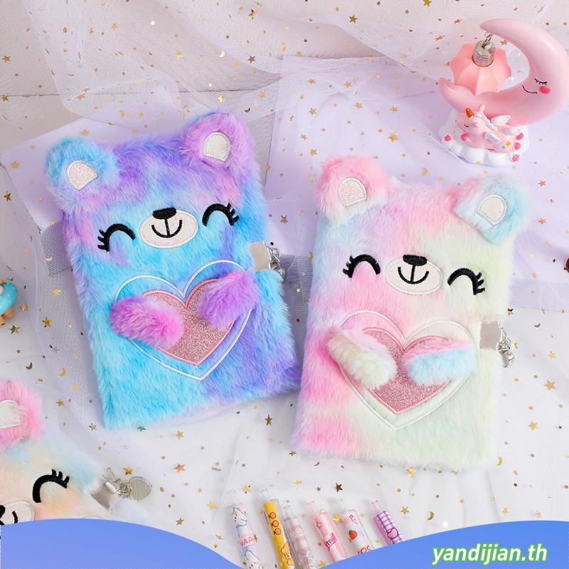 JANFAT Password Book Cartoon Multi-color Plush With Lock Stationery Students Gift Diary Book