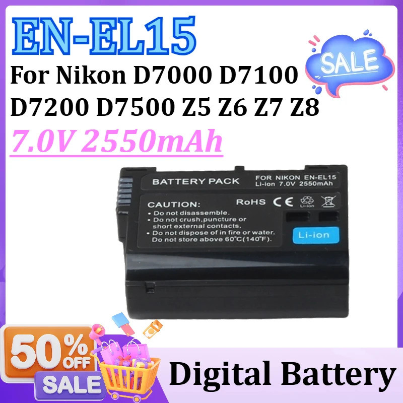 7.0V 2550mAh EN-EL15C EN-EL15 แบตเตอรี่ LCD Fast Charger สําหรับ Nikon D7000 D7100 D7200 D7500 Z5 Z6