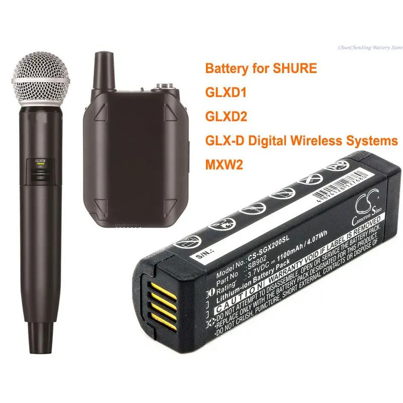 Cameron Sino 1100mAh แบตเตอรี่ SB902, SB902A สําหรับระบบไร้สายดิจิตอล SHURE GLX-D, GLXD1, GLXD2