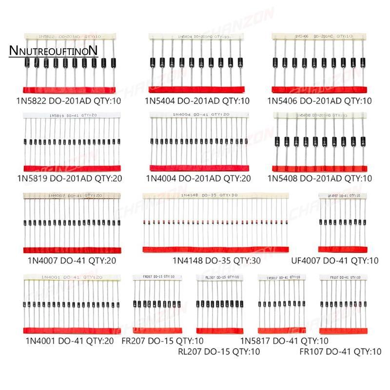[ขายร้อน N]200 ชิ้น Fast Switching Schottky Diode Kit 1N4001 1N4004 1N4007 1N5408 UF4007 FR207 1N581