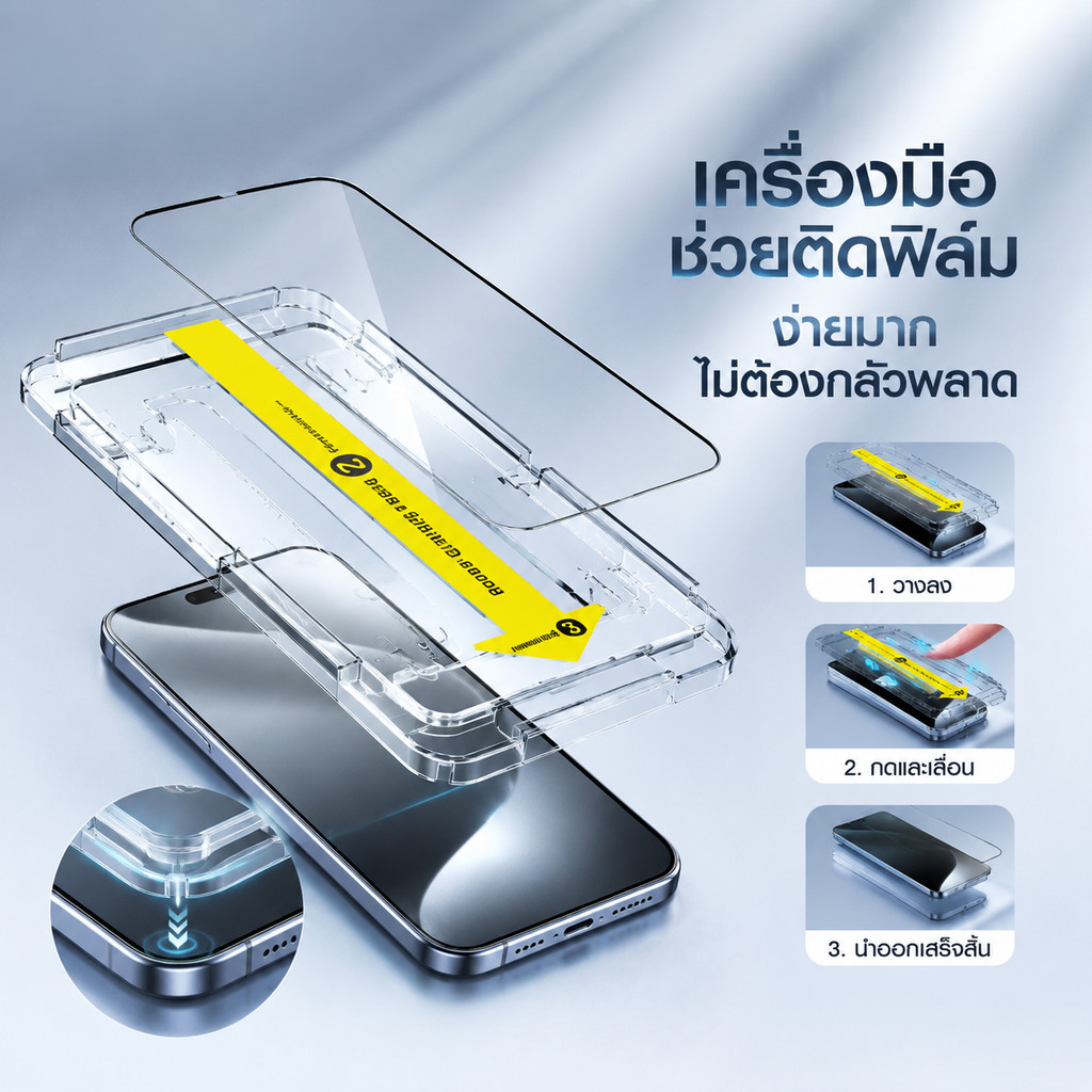 ฟิล์มกระจกกันรอยเต็มจอ สำหรับ iPhone พร้อมเครื่องมือช่วยติดฟิล์ม 9H กันแตก กันรอยนิ้วมือ HD Clear พร้อมส่ง-D1D5D9GHM