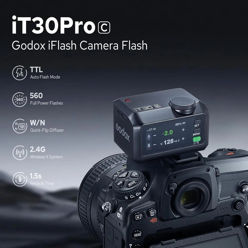 ประสิทธิภาพที่มีประสิทธิภาพ Godox IT30 Pro กล้องแฟลช 2.4G ไร้สายพ็อกเก็ตแสงแฟลช TTL HSS สําหรับ Sony