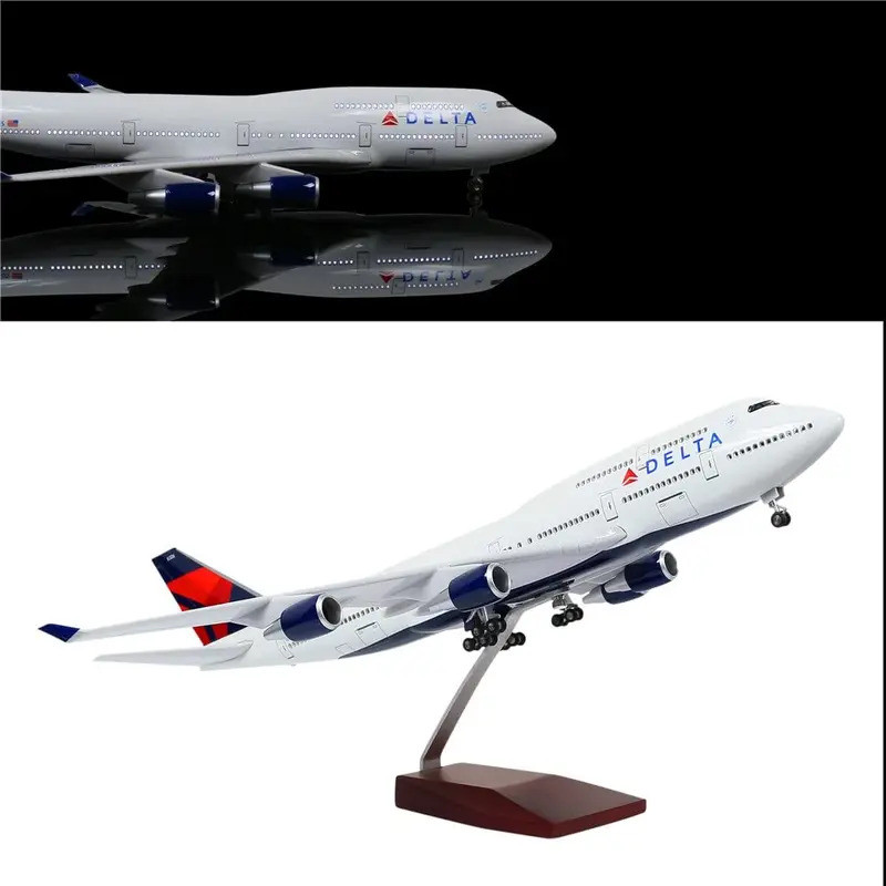 FW B747 Delta Air Lines Aircraft Models Boeing 747 Plane Model Jet Airplane พร้อมไฟ Led (Touch หรือค
