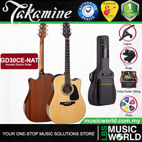 Takamine GD30CE-NAT Cutaway ซื้อกีตาร์ไฟฟ้าอะคูสติก Solid Spruce Top พร้อมกระเป๋า - ธรรมชาติ (GD30CE