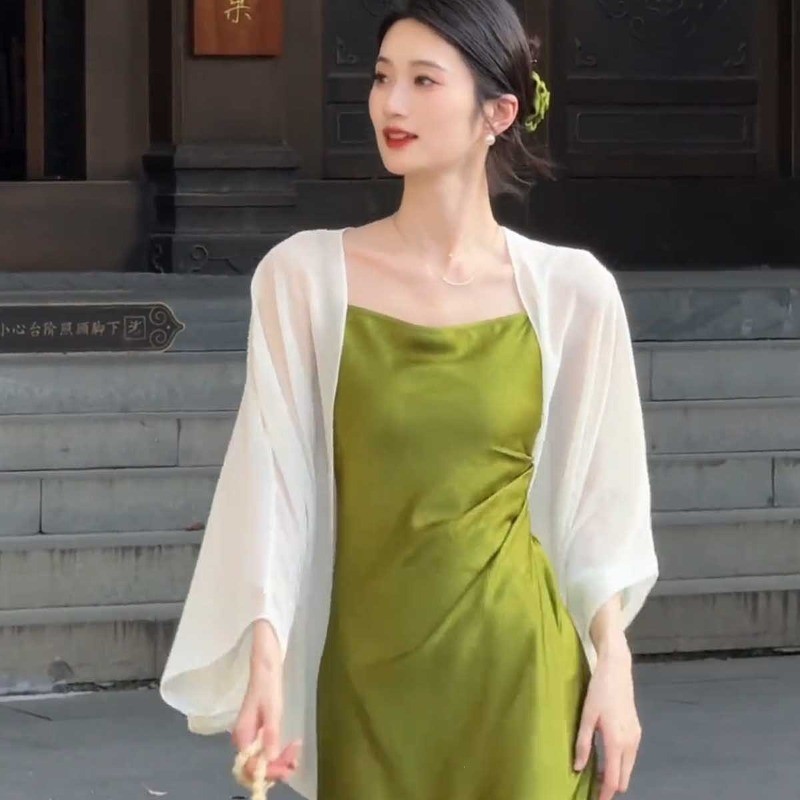 ผู้หญิง Tencel เสื้อแจ็คเก็ตป้องกันแสงแดดฤดูร้อน Sheer เปิดคาร์ดิแกน Shrug Match Qipao ชุด Breathabl
