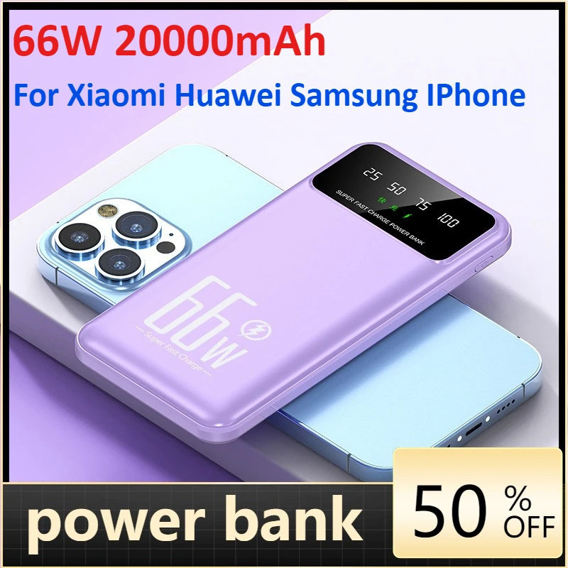 66W 20000mAh Power Bank ความจุขนาดใหญ่สําหรับ Xiaomi Huawei Samsung IPhone PowerBank เครื่องชาร์จแบบ