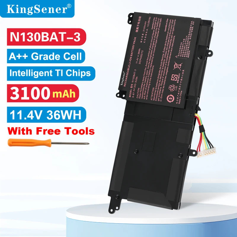 KingSener 11.4V 36WH N130BAT-3 แบตเตอรี่สําหรับ CLEVO N130BAT-3 6-87-N130S-3U9A N130BU 130WU N131BU 