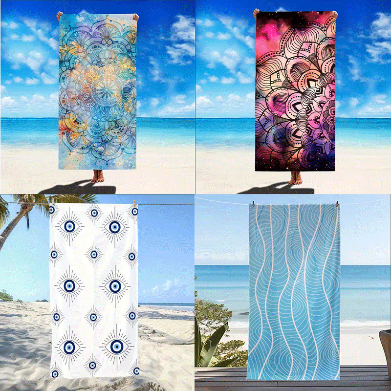 [คลังสินค้าพร้อม] Strip Geometric Beach Towel Microfiber Quick-Drying Absorbent Beach Bath Towel Geo