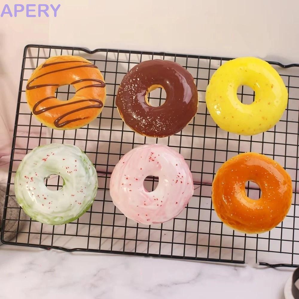 APERY Doughnut ขนมปังบีบของเล่น,รูปร่างอาหารมือผ่อนคลายจําลองขนมปังบีบของเล่น,สร้างสรรค์นวด PU Pinch Sensory Fidget ของเล่นเด็กผู้ใหญ่
