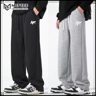 MEFEEE กางเกงวอร์มขากว้างทรงหลวมสําหรับผู้ชายและผู้หญิงกางเกงลําลองสีดําสีเทา