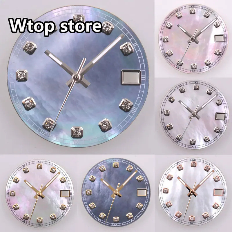 NH35 28.5mm Sea shell นาฬิกา Dial + มือสีเขียว Luminous สําหรับ NH35 NH36 Fit 3 นาฬิกา 3.8 นาฬิกา 4 