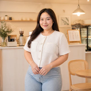 Suysuy พร้อมส่งเสื้อทวิตแขนสั้นคอกลม ไซส์ S-5XL กระเป๋า 2 ข้าง ใช้งานได้จริง กระดุมแต่งมุก เหมาะกับคุณผู้หญิง