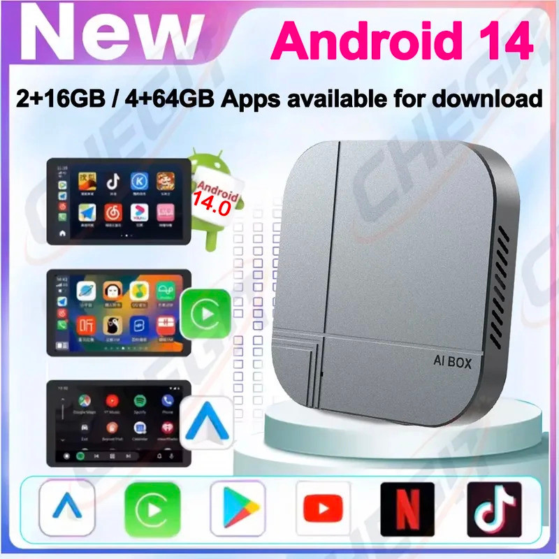 Android สมาร์ท AI กล่อง 4G + 64G/2G + 32G ไร้สาย CarPlay Android Auto TV กล่องสําหรับ Youtube Netfli